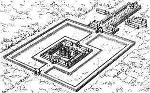 Skizze von Banteay Srei mit dem eigenartig vorgelagerten Gopuram